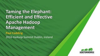 1 © Hortonworks Inc. 2011 – 2016. All Rights Reserved
Taming the Elephant:
Efficient and Effective
Apache Hadoop
Management
Paul Codding
2016 Hadoop Summit Dublin, Ireland
 