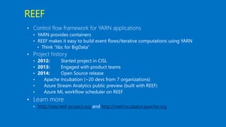REEF
http://ww.reef-project.org http://reef.incubator.apache.org
 