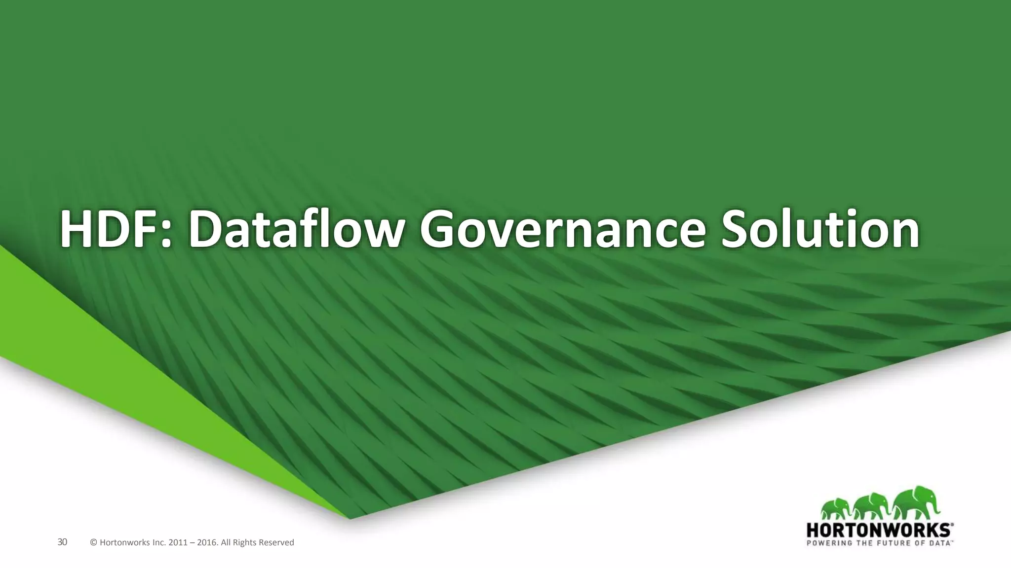 30 © Hortonworks Inc. 2011 – 2016. All Rights Reserved
HDF: Dataflow Governance Solution
 