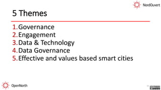 5 Themes
1.Governance
2.Engagement
3.Data & Technology
4.Data Governance
5.Effective and values based smart cities
19
 