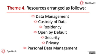 Theme 4. Resources arranged as follows:
31
Data Management
Custody of Data
Residency
Open by Default
Security
Privacy
Personal Data Management
 