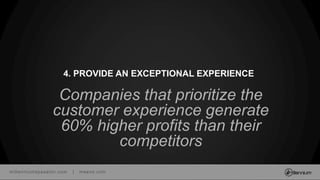 millenniumspasalon.com | meevo.com
Companies that prioritize the
customer experience generate
60% higher profits than their
competitors
4. PROVIDE AN EXCEPTIONAL EXPERIENCE
 