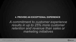 millenniumspasalon.com | meevo.com
A commitment to customer experience
results in up to 25% more customer
retention and revenue than sales or
marketing initiatives
4. PROVIDE AN EXCEPTIONAL EXPERIENCE
 