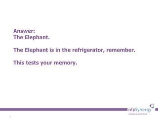 Answer:  The Elephant.  The Elephant is in the refrigerator, remember.  This tests your memory.  
