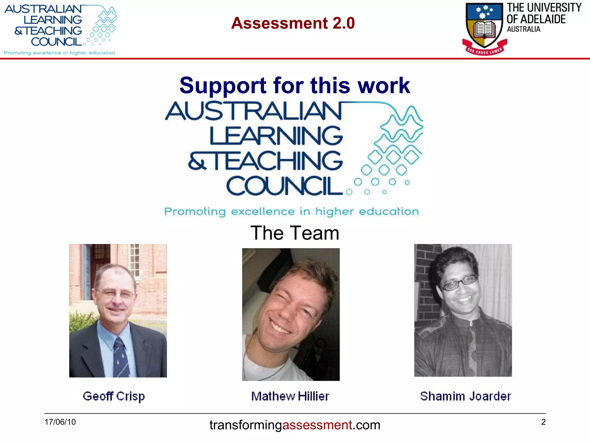 Support for this work 17/06/10 The Team 