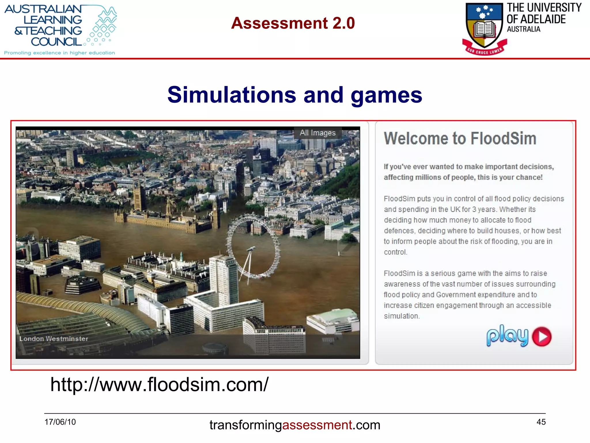 Simulations and games http://www.floodsim.com/ 17/06/10 