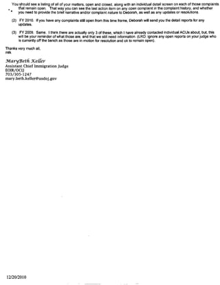 .. .. Page 1 of 1
Keller, Mary Beth (EOIR)
From:
Sent:
To:
Burr, Sarah (EOIR)
Wednesday, November 18, 2009 11:55 AM
Keller, Mary Beth (EOIR)
Subject: RE: Other Hom cases
Mary Beth, I'm going to do a Hom redux once I get a free moment. That will probably be early next week .
Sarah
From:Keller, Mary Beth (EOIR)
Sent: Monday, November 16, 2009 4:02 PM
To: Burr, Sarah (EOIR)
SUbject: Other Hom cases
Sarah.
The following are the items that I don't believe have updates on regarding Judge Hom.
Matter of Singh, 070-124-961
Mater of Zhang, 078-731-607
Matter of Zhang, 077-353-831
Matter of Zhang, 098-690-240 ( we discussed sending to OPR but did not)
Matter of Zhou, 073-174-893
Apologies if I have this info somewhere and am missing it, it's very possible.
I am attaching the whole db on Hom for you.
Also, wrtto some of these cases, I am not sure exactly what could be done (eg, with the caveat that I
haven't seen the Singh record, if the judge thought the affidavits were fabricated, why that wouldn't be
sufficient. .. ?) --- he may be a candidate for the BIA training?
mtk
:Mary~etfi J(e{{er
Assistant Chief Immigration Judge
EOIR/OC[J
703/305-1247
mary.beth.keller@usdoj.gov
1/26/2011
 