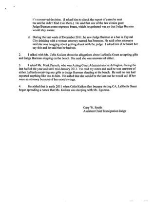 EOIRFOIA Processing(EOIR}
From: Burr, Sarah (EOIR)
Sent:
To:
Wednesday, June 29, 2011 2:49 PM
Keller,MaryBeth (EOIR)
Subject: RE:Open Complaints for 3rd Qtr
Fine.
----------- - --- -- ...··----- --~- ........----·-.--- ..-- --·- - - -- ··-··--- ---· ···-··--·---- ·--- ·-······--·-- -
From: Keller, Mary Beth (EOIR)
Sent: Wednesday, June 29, 201111:31 AM
To: Burr, Sarah (EOIR)
Cc: Moutinho, Deborah (EOIR)
Subject: RE: Open Complaints for 3rd Qtr
Sarah,
There is no disposition that captures "moot", so, my suggestion instead of using the "other" code is to call this merits
based and dismiss it on that basis. It really seemed to be the attorney disagreeing with the judge's handling of the motion
to withdraw - does that work for you?
If so, we will close it out with that disposition as of the 6/24/2011 date of your email below .
Let me know if that is ok.
Tx.
mtk
-----------------·····-·· ·····,.----·------·--------- ----··------- ·----..-·----
From: Burr, Sarah (EOIR)
Sent: Friday, June 24, 201112:17 PM
To: Moutinho, Deborah (EOIR)
Subject: RE: Open Complaints for 3rd Qtr
With regard to complaint number 498, the attorney was substituted out on May 13, 2011 hearing date when Catholic
Migration Service entered a notice of appearance. The complaint is moot.
With regard to complaint number 499, I spoke to the IJ today about the Second Circuit critic ism and reiterated that he
cannot speak to represented respondant 's in the absence of counsel. Closed with oral counse ling.
----·------
From: Moutinho, Deborah (EOIR)
Sent: Friday, June 24, 201111:59 AM
To: Burr, Sarah (EOIR)
Subject: RE: Open Complaints for 3rd Qtr
Hello,
··- ··-·-- ..···---· ---·----- ·- - - -- -· ··- -·- -- -
You can just send me the updates, via email , I already have the initial form .
Deborah
- - -· ·- -· - ··- · - - - - -•·- ·• •.-,_ ,., ___ __ _.__ _ ,.,.. __ _ u .,._,,• •,..,- - ,......_- • .__._,,. ,.. ,.,_ ,., .,.,. ,,,:.,,,.,,_..,_ ,_ ,_ ,.,..., .,.,.__,""" __ _ _ ,__ _,.._,.,.,.,_ ,.._.__
From: Burr, Sarah (EOIR)
Sent: Friday, June 24, 2011 11:46 AM
To: Moutinho, Deborah (EOIR)
Subject: RE: Open Complaints for 3rd Qtr
How do you want me to update them?
1
 