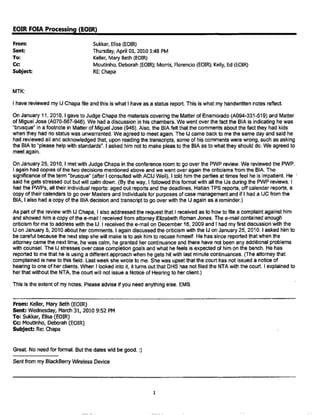 EOIRFOIA Processing(EOIR)
From: Maggard,Print (EOIR)
Sent:
To:
Monday,January09, 2012 5:22 PM
Keller,Mary Beth(EOIR)
Subject: RE:UCMemo - Matter of KennedyOsei-Kusi,A074 967 805 (December27, 2011)
That sounds good, I talked to Jack a while about this one last week. Iam trying to find time to go throughthe file and look
for other disciplineor training in the past. Thank you!
Print
PRINTMAGGARD
Assistant Chief Immigration Judge
United States Immigration Court
Executive Office for Immigration Review
120 Montgomery Street, Suite 800
San Francisco, CA94104
(415) 705-4415
From:Keller, Mary Beth (EOIR)
sent: Monday,January09, 2012 1:36 PM
To: Maggard,Print (EOIR)
Subject: RE:DCMemo- Matter of KennedyOsei-Kusi,A074 967 805 (December27, 2011)
Print,
I have not forgotten you! Will give you a call this week - maybe after out ACIJ mtg tomorrow? Since this one came in in
2012, it's not going to be part of this last quarter's (Oct 1.2011 - Dec 31. 2011) report in terms of statistics,so, we have
time.
Mtk
From:Maggard,Print (EOIR)
sent: Wednesday,January04, 2012 11:43 AM
To: Keller, Mary Beth(EOIR)
Subject: RE:DCMemo- Matter of KennedyOsei-Kusi,A074 967 805 (December27, 2011)
Mary Beth, I have reviewedthe documents, I had already read this decision last week and knew this was
coming. Whenever is a good time for you to talk to me about these just let me know, I have meetingstoday but no court.
two fast tracks tomorrowand a short matters calendaron Friday morning,no court Fridayafternoon.
Thank you!
Print
PRINTMAGGARD
Assistant Chief Immigration Judge
United States Immigration Court
Executive Office of Immigration Review
120 Montgomery Street, Suite 800
San Francisco, CA 94104
(415) 705-4415
From: Moutinho, Deborah(EOIR)
sent: Tuesday,January03, 2012 8:15 AM
1
Page 27. 12-20-14 Release
 