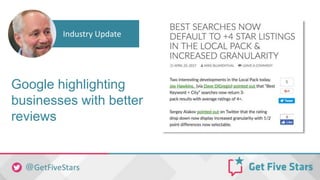 Google highlighting
businesses with better
reviews
Industry Update
 