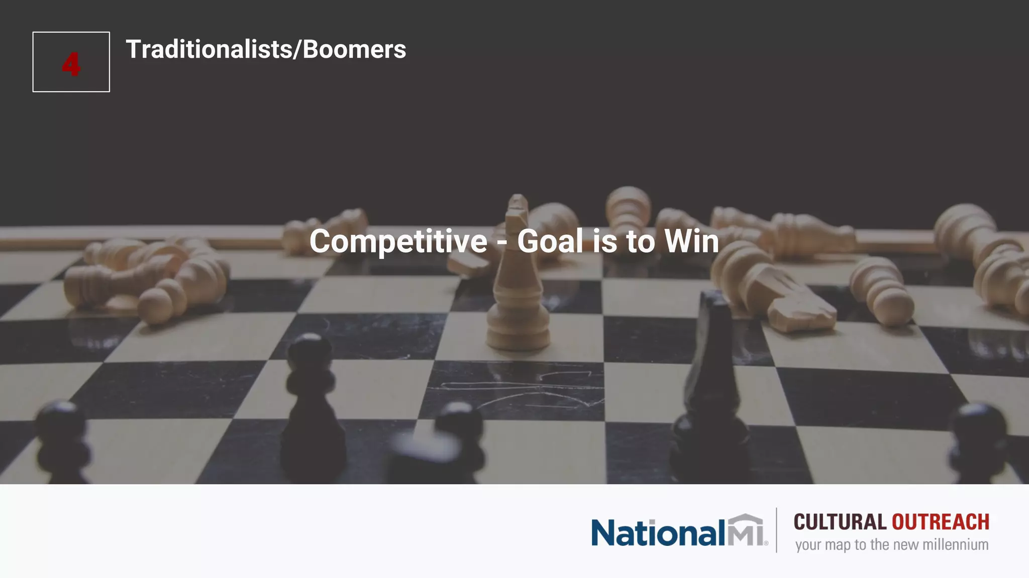 Competitive - Goal is to Win
4
Traditionalists/Boomers
 