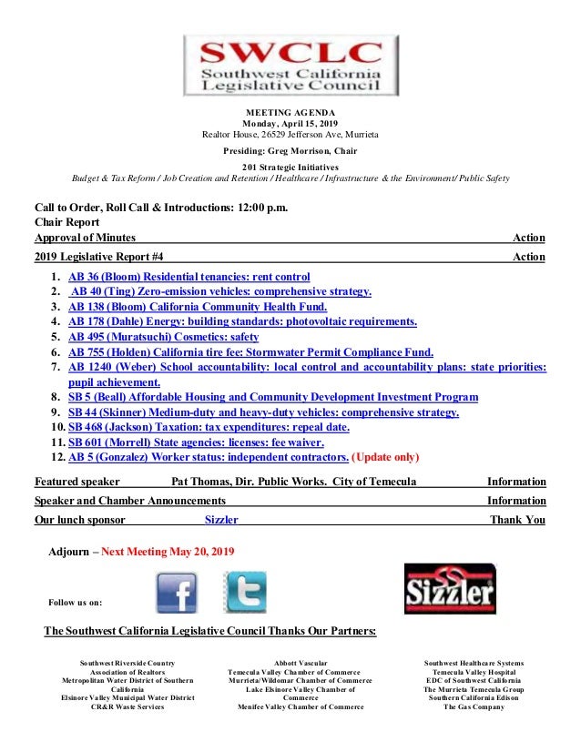 Southwest California Legislative Council Agenda April 2019