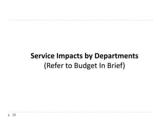 25
Service Impacts by Departments
(Refer to Budget In Brief)
 
