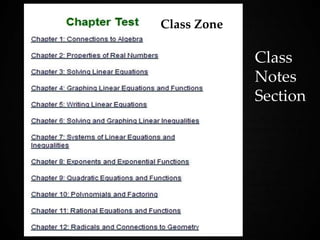 Class Zone
Class
Notes
Section
 