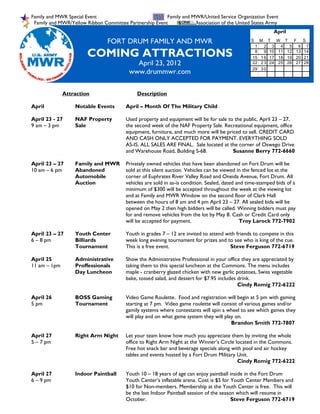 FMWR Coming Attractions April 23, 2012