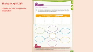 Thursday April 28th
Students will work on open doors
presentation
 