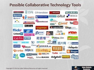 Possible Collaborative Technology Tools
Copyright © 2014 by Cyber Defense Resources all rights reserved
 