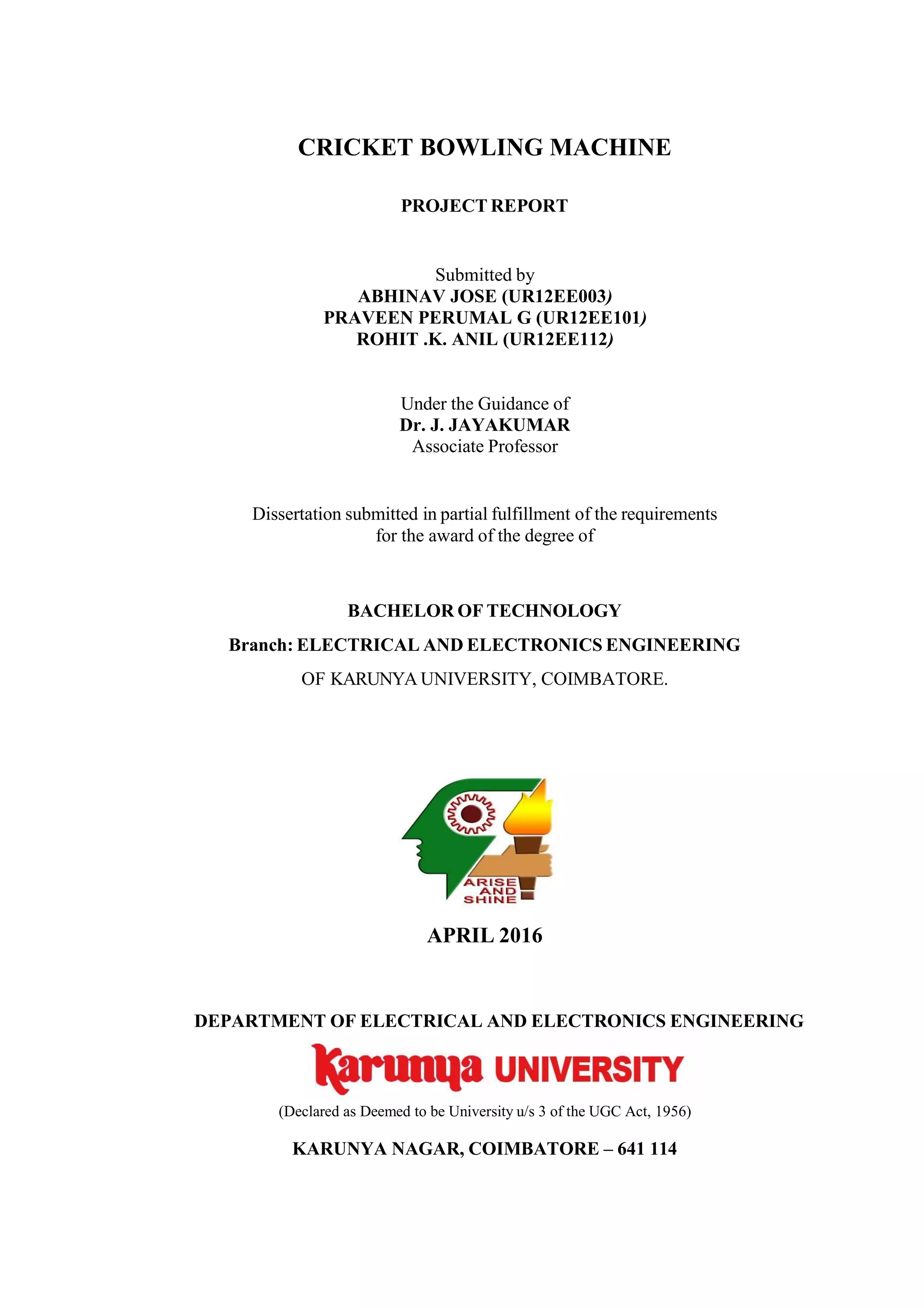 Cricket Bowling Machine Project Report PDF
