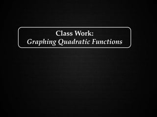 Holt Algebra 1
9-3 Graphing Quadratic Functions
Class Work:
Graphing Quadratic Functions
 