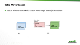 29 © Hortonworks Inc. 2011 – 2017. All Rights Reserved
Kafka Mirror Maker
 Tool to mirror a source Kafka cluster into a target (mirror) Kafka cluster
 
