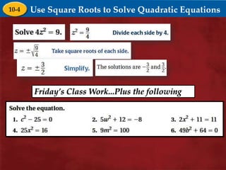 Holt Algebra 1
9-3 Graphing Quadratic Functions
The vertex is the highest or lowest point on a parabola.
Therefore, it always represents the maximum height of an
object following a parabolic path.
Remember!
Friday’s Class Work...Plus the following
 