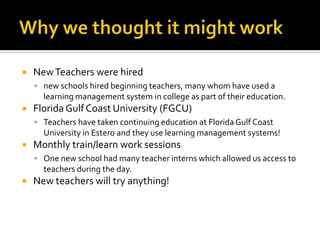 Blended LearningBlended Learning provides an opportunity…For teachers to communicate with students.For students to be more in control of their own learning.To deliver more professional development. To communicate between home and school.To differentiate instruction for students.