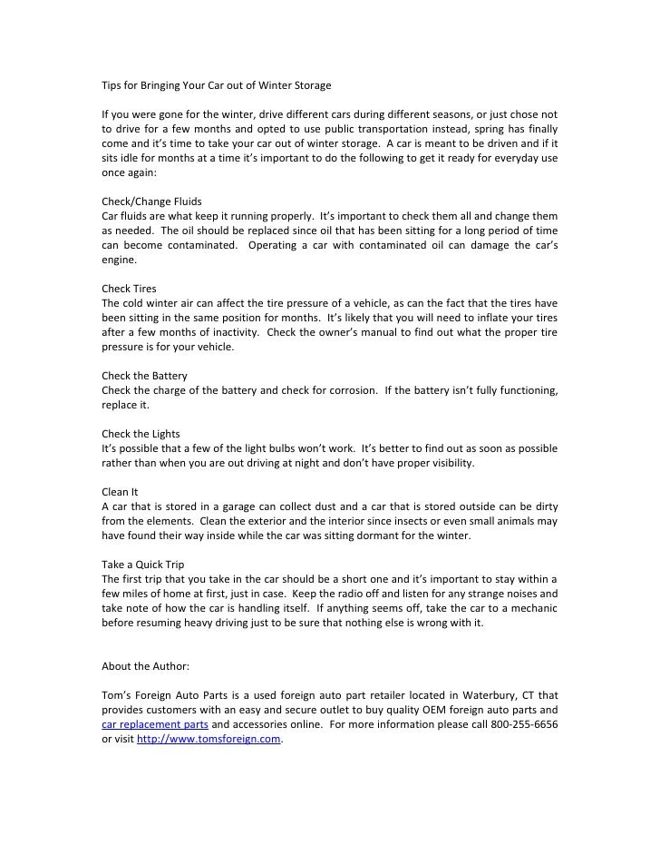 Tips for Bringing Your Car out of Winter Storage