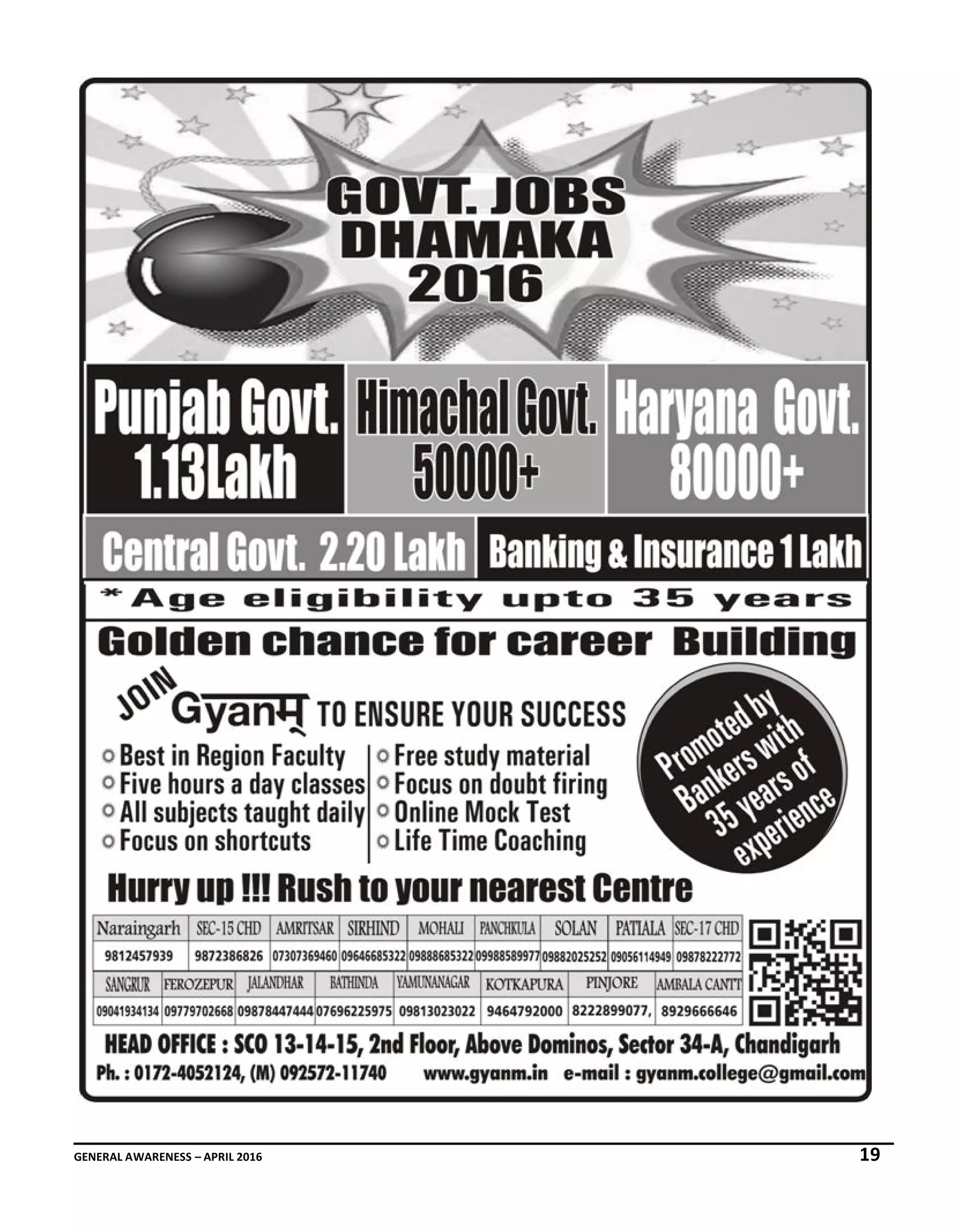 GENERAL AWARENESS – APRIL 2016 19
 