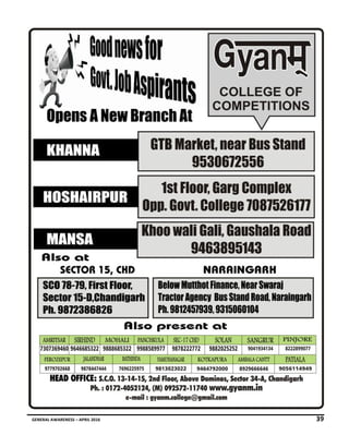 GENERAL AWARENESS – APRIL 2016 39
 