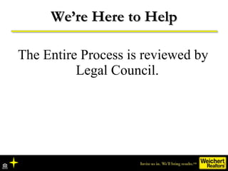 We’re Here to Help The Entire Process is reviewed by Legal Council. 