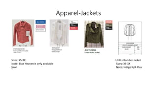 Apparel-Jackets
Sizes: XS-3X
Note: Blue Heaven is only available
color
Utility Bomber Jacket
Sizes: XS-3X
Note: Indigo N/A Plus
 