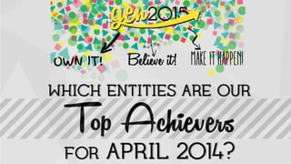WHICH ENTITIES ARE OUR!
Top Achievers!
!
!
!
!FOR APRIL 2014?
 