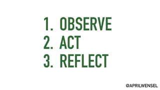 1. OBSERVE
2. ACT
3. REFLECT
@APRILWENSEL
 