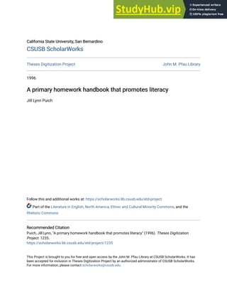 Scholarworks Project Example A Primary Homework Handbook That Promotes Literacy | PDF