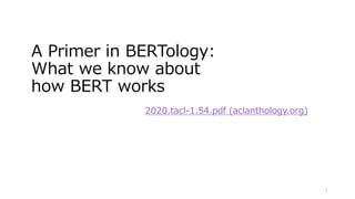 A Primer in BERTology:
What we know about
how BERT works
2020.tacl-1.54.pdf (aclanthology.org)
1
 