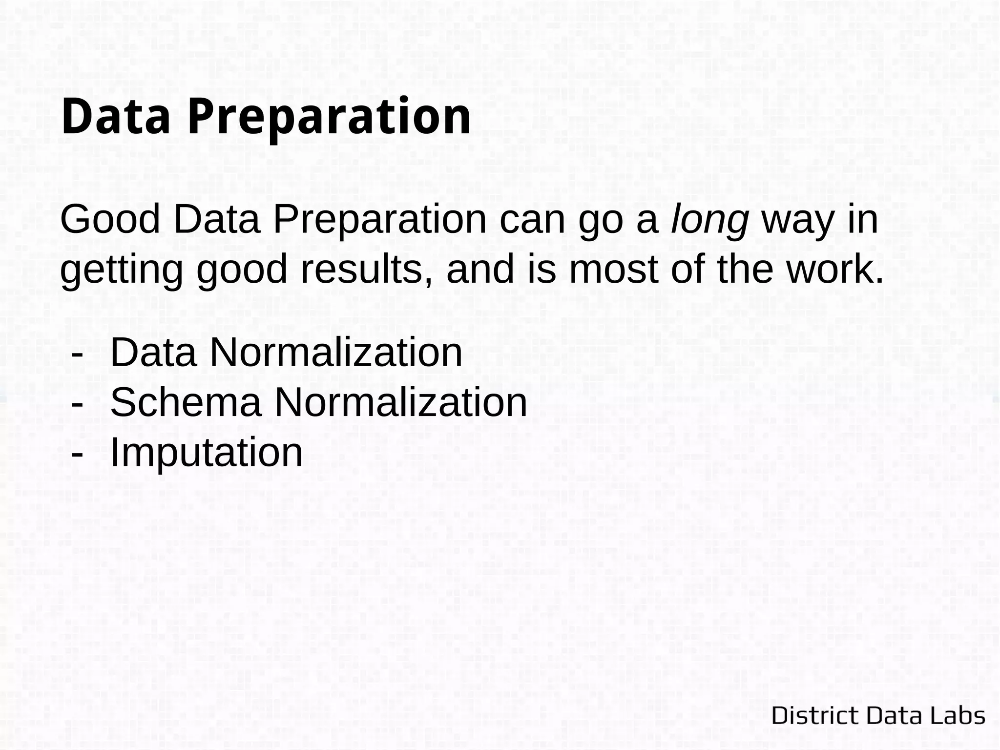 Schema Normalization
- match attribute names (title → name)
- compound attributes (full name → first, last)
- nested attributes, particularly boolean attributes
- deal with set and list valued attributes
- segment records from raw text
 