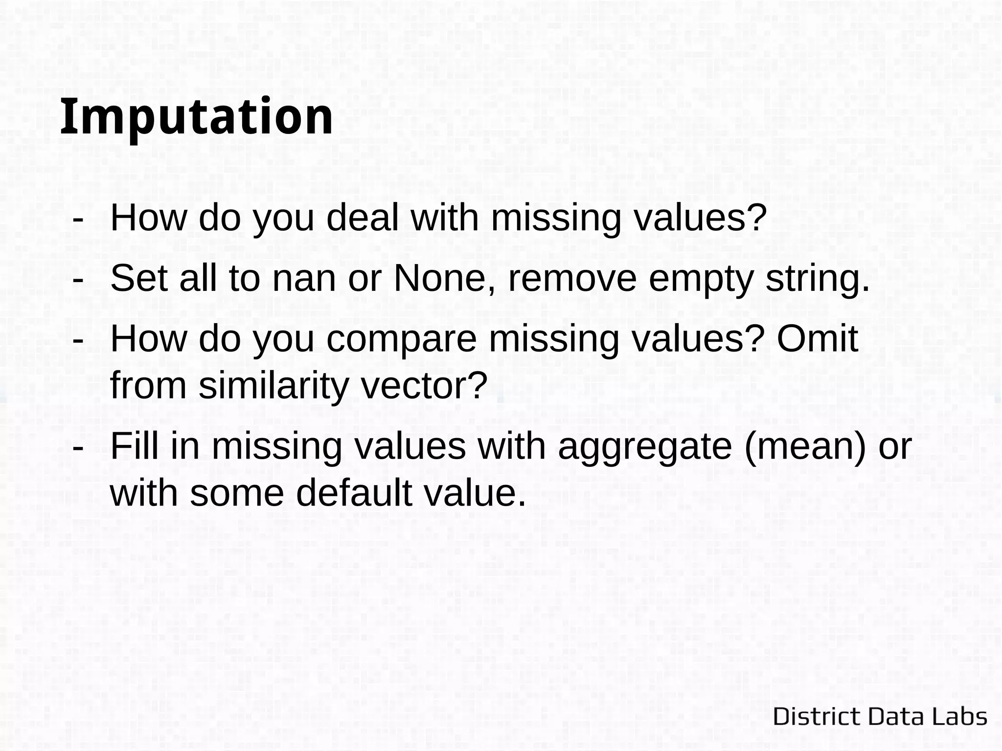 Evaluation
- # of predicted matching pairs, cluster level metrics
- Precision/Recall → F1 score
Match Miss
Actual Match True Match False Match |A|
Actual Miss False Miss True Miss |B|
|P(A)| |P(B)| total
 