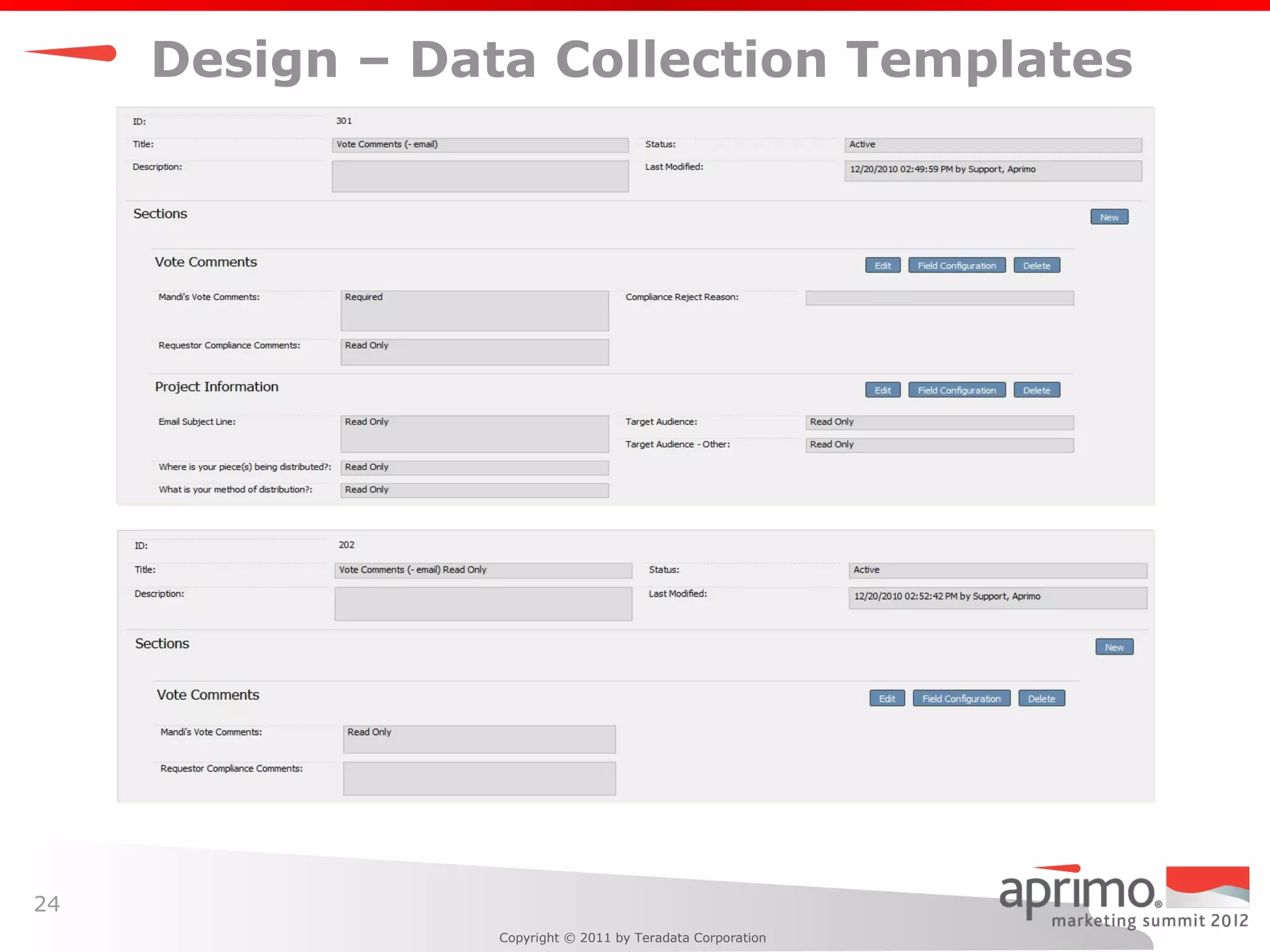 Design – Data Collection Templates




24
                 Copyright © 2011 by Teradata Corporation
 
