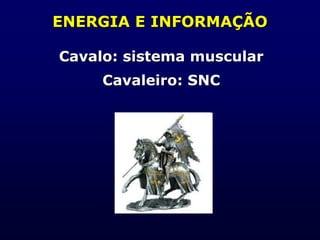 ENERGIA E INFORMAÇÃO
Cavalo: sistema muscular
Cavaleiro: SNC
 