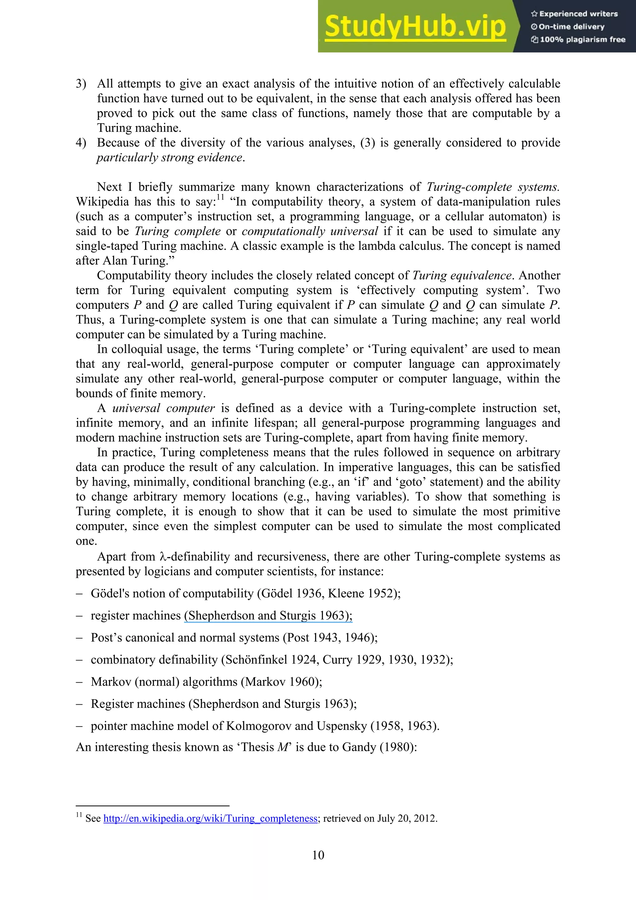 A Procedural Interpretation Of The Church-Turing Thesis | PDF