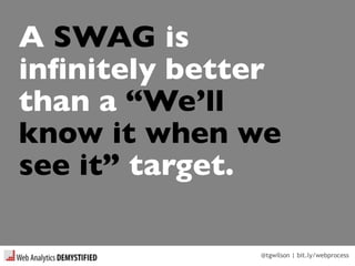 @tgwilson | bit.ly/webprocess
A SWAG is
inﬁnitely better
than a “We’ll
know it when we
see it” target.
 