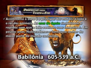 Observem a precisão da profecia bíblica. Quem submeteu e liquidou a Medo-Pérsia? A voz da história confirma: Grécia. E por que a Grécia foi comparada a um leopardo? (Dan.8:21; 11:2). O leopardo é conhecido por sua rapidez e agilidade. Embora menor, o leopardo não tem medo de atacar um leão ou ursoObservem a precisão da profecia bíblica. Quem submeteu e liquidou a Medo-Pérsia? A voz da história confirma: Grécia. E por que a Grécia foi comparada a um leopardo? (Dan.8:21; 11:2). O leopardo é conhecido por sua rapidez e agilidade. Embora menor, o leopardo não tem medo de atacar um leão ou urso.O ventre e coxas da estátua representavam a Grécia. O mesmo ocorre com o leopardo deste capítulo.As asas denotam a rapidez demonstrada por Alexandre à frente dos exércitos gregos e obteve a admiração do mundo.Partindo praticamente do nada, Alexandre uniu entre si os contenciosos gregos e conquistou o poderoso império persa em 12 curtos anos.“