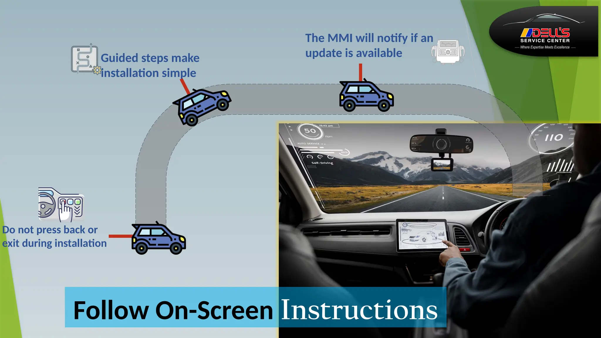 Follow On-Screen Instructions
The MMI will notify if an
update is available
Guided steps make
installation simple
Do not press back or
exit during installation
 