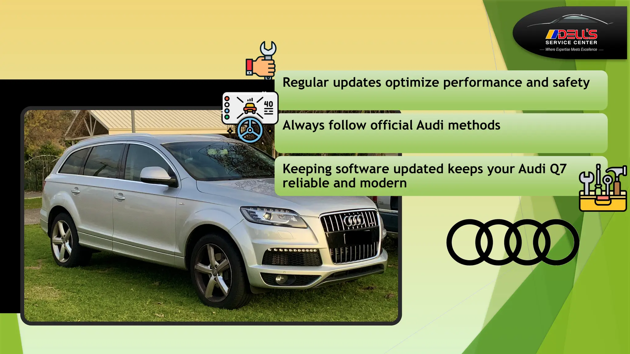 Regular updates optimize performance and safety
Always follow official Audi methods
Keeping software updated keeps your Audi Q7
reliable and modern
 