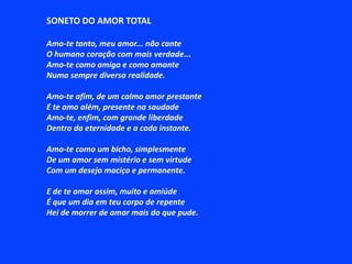 A mulher que passaMeu Deus, eu quero a mulher que passa.Seu dorso frio é um campo de líriosTem sete cores nos seus cabelosSete esperanças na boca fresca!Oh! como és linda, mulher que passasQue me sacias e supliciasDentro das noites, dentro dos dias!Teus sentimentos são poesiaTeus sofrimentos, melancolia.Teus pêlos leves são relva boaFresca e macia.Teus belos braços são cisnes mansosLonge das vozes da ventania.Meu Deus, eu quero a mulher que passa!Como te adoro, mulher que passasQue vens e passas, que me saciasDentro das noites, dentro dos dias!Por que me faltas, se te procuro?Por que me odeias quando te juroQue te perdia se me encontravasE me encontrava se te perdias?Por que não voltas, mulher que passas?Por que não enches a minha vida?Por que não voltas, mulher queridaSempre perdida, nunca encontrada?Por que não voltas à minha vida?Para o que sofro não ser desgraça?Meu Deus, eu quero a mulher que passa!Eu quero-a agora, sem mais demoraA minha amada mulher que passa!No santo nome do teu martírioDo teu martírio que nunca cessaMeu Deus, eu quero, quero depressaA minha amada mulher que passa!Que fica e passa, que pacificaQue é tanto pura como devassaQue bóia leve como a cortiçaE tem raízes como a fumaça.