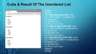 Ul Disc Html Code Basic HTML | PPTX