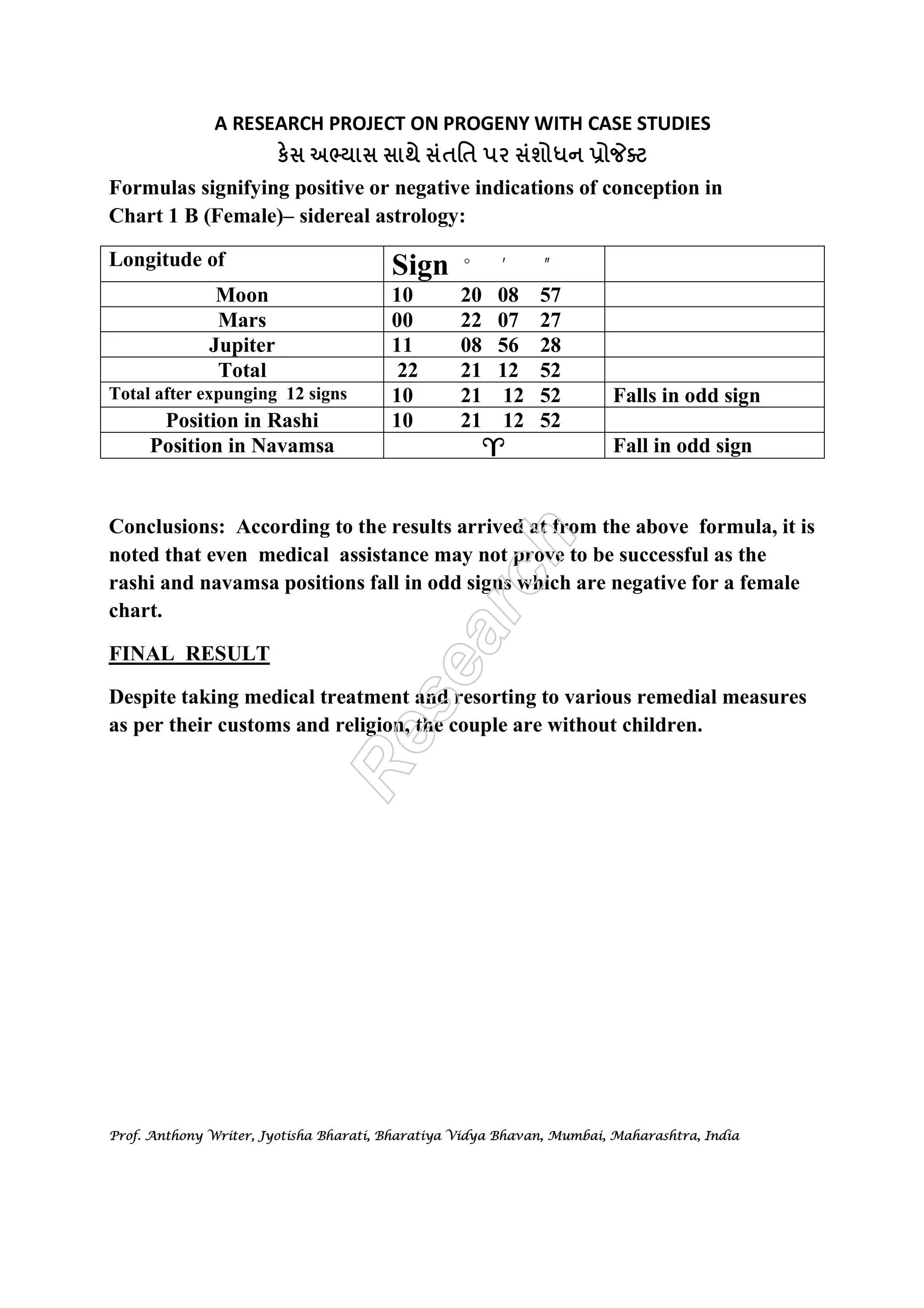 A RESEARCH PROJECT ON PROGENY WITH CASE STUDIES 
к  	 
 