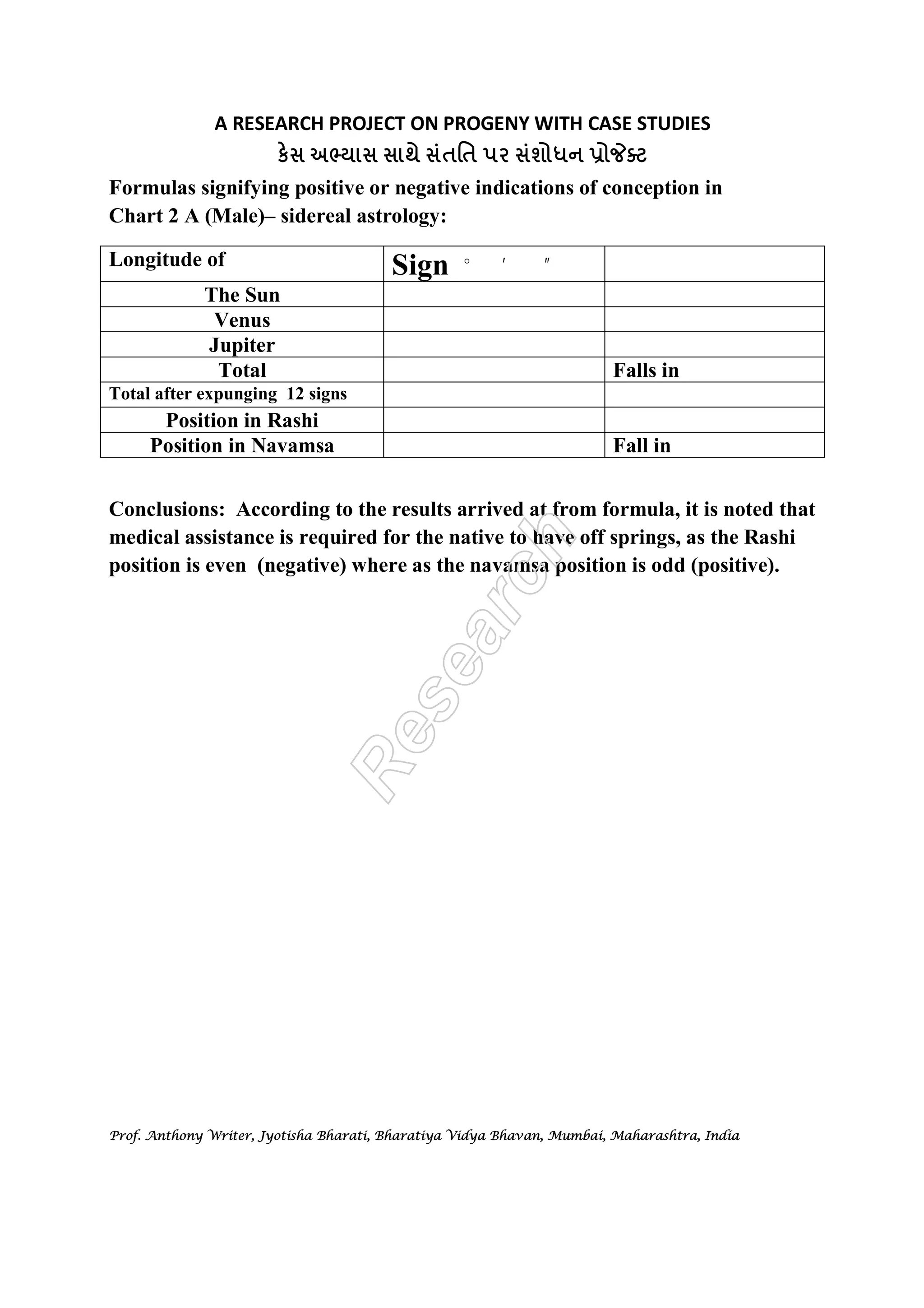 A RESEARCH PROJECT ON PROGENY WITH CASE STUDIES 
к  	 
 