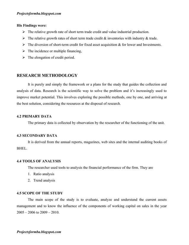 A project on working capital management in bhel