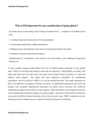 A project report on analytical study of foreign direct investment in ...